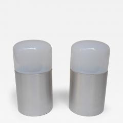 Pair of Vintage Italian Opaline Glass and Aluminum Table Lamps - 3521259