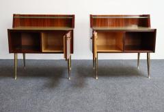 Pair of Vintage Italian Rosewood and Brass Two Tier Nightstands Bedside Tables - 4020969