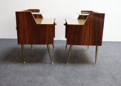 Pair of Vintage Italian Rosewood and Brass Two Tier Nightstands Bedside Tables - 4020971