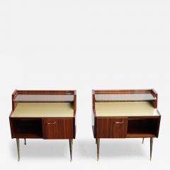 Pair of Vintage Italian Rosewood and Brass Two Tier Nightstands Bedside Tables - 4023005