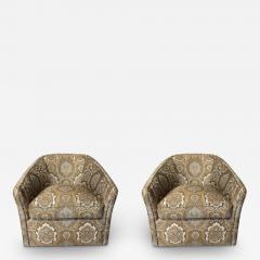 Pair of Vintage Kagan Style Modern Swivel Tub Chairs Scalamandre Upholstered - 2602615