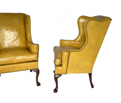 Pair of Vintage Leather Queen Anne Style Wingback Chairs - 4774625
