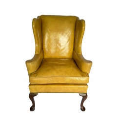 Pair of Vintage Leather Queen Anne Style Wingback Chairs - 4774627