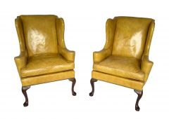 Pair of Vintage Leather Queen Anne Style Wingback Chairs - 4789815