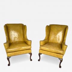 Pair of Vintage Leather Queen Anne Style Wingback Chairs - 4789823