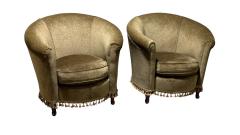 Pair of Vintage Library Barrel Chairs in Dark Green Fabric - 4659476