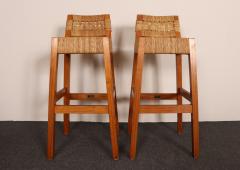 Pair of Vintage Mexican Modern Pine and Woven Palm Bar Stools by Muebles Austin - 4517811