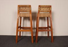 Pair of Vintage Mexican Modern Pine and Woven Palm Bar Stools by Muebles Austin - 4517815