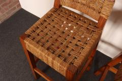 Pair of Vintage Mexican Modern Pine and Woven Palm Bar Stools by Muebles Austin - 4517816