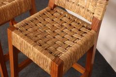 Pair of Vintage Mexican Modern Pine and Woven Palm Bar Stools by Muebles Austin - 4517817