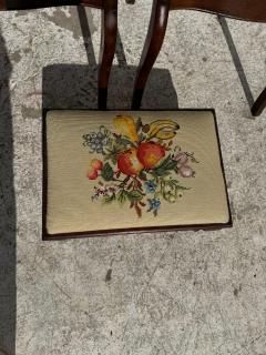 Pair of Vintage Needlepoint Upholstered Regency Style Chairs and Footrest - 4474566