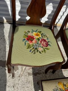 Pair of Vintage Needlepoint Upholstered Regency Style Chairs and Footrest - 4474597