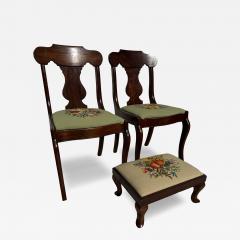 Pair of Vintage Needlepoint Upholstered Regency Style Chairs and Footrest - 4475566