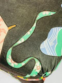 Pair of Vintage Ottomans Poufs Upholstered in Asian Print Fabric - 3319395