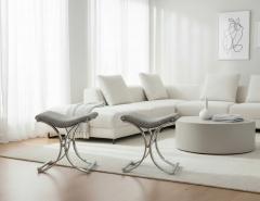 Pair of Vintage Polished Metal X Stools - 4472349