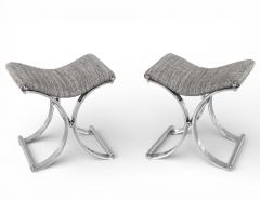Pair of Vintage Polished Metal X Stools - 4475296