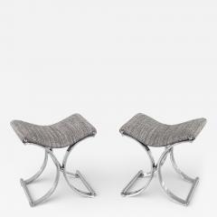 Pair of Vintage Polished Metal X Stools - 4475297