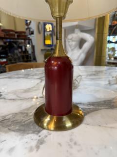Pair of Vintage Red Brass Table Lamps with Linen Shades - 4607670