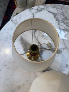 Pair of Vintage Red Brass Table Lamps with Linen Shades - 4607676