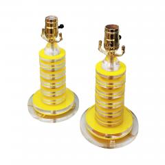 Pair of Vintage Retro Modern Yellow and Clear Lucite Table Lamps - 4685389