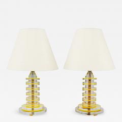 Pair of Vintage Retro Modern Yellow and Clear Lucite Table Lamps - 4688470