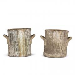 Pair of Vintage Round Faux Bois Planters - 3573976