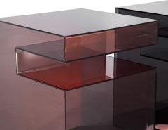 Pair of Vintage Smoked Violet Acrylic Cube Accent Tables - 3797104