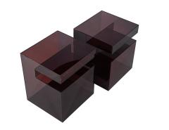 Pair of Vintage Smoked Violet Acrylic Cube Accent Tables - 3797105