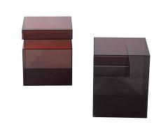 Pair of Vintage Smoked Violet Acrylic Cube Accent Tables - 3797107