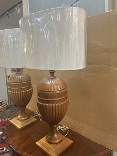 Pair of Vintage Solid Wood Urn Lamps - 4059337