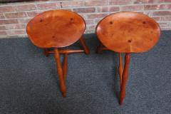 Pair of Vintage Studio Craft Windsor Style Three Legged Low Stools in Cherrywood - 3371175
