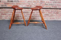 Pair of Vintage Studio Craft Windsor Style Three Legged Low Stools in Cherrywood - 3371176