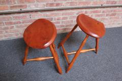 Pair of Vintage Studio Craft Windsor Style Three Legged Low Stools in Cherrywood - 3371179