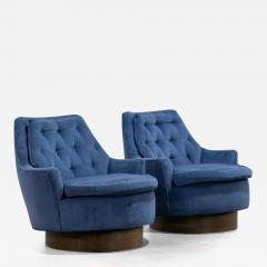 Pair of Vintage Swivel Chairs on Wood Bases - 2828268