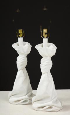 Pair of Vintage White Plaster Draped Table Lamps in the Style of John Dickinson - 1466286