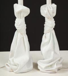 Pair of Vintage White Plaster Draped Table Lamps in the Style of John Dickinson - 1466291
