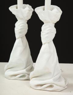 Pair of Vintage White Plaster Draped Table Lamps in the Style of John Dickinson - 1466316