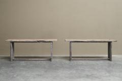 Pair of Wabi Sabi Style Console Tables in Reclaimed Antique Wood - 4395828