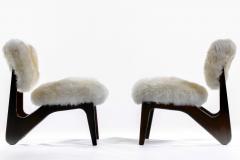 Pair of Walnut Mid Century Modern Sculptural Chairs in New Ivory Sheepskins - 4342016