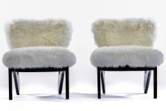 Pair of Walnut Mid Century Modern Sculptural Chairs in New Ivory Sheepskins - 4342018