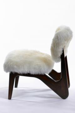 Pair of Walnut Mid Century Modern Sculptural Chairs in New Ivory Sheepskins - 4342020