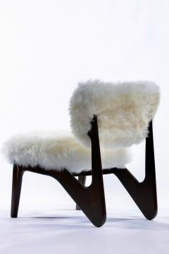 Pair of Walnut Mid Century Modern Sculptural Chairs in New Ivory Sheepskins - 4342021