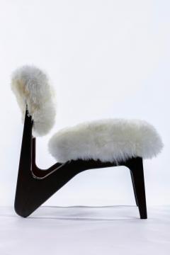 Pair of Walnut Mid Century Modern Sculptural Chairs in New Ivory Sheepskins - 4342022