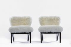 Pair of Walnut Mid Century Modern Sculptural Chairs in New Ivory Sheepskins - 4342025