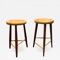 Pair of Walnut and Maple Studio Stools - 1853833