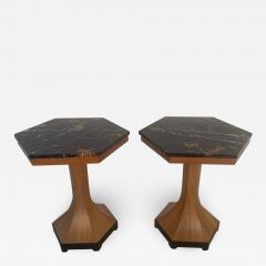 Pair of Walnut and Marble Top Pedestal Tables - 1482042