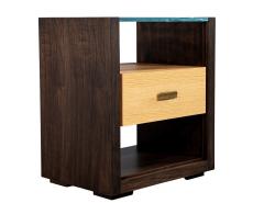 Pair of Walnut and Oak Large Glass Top Nightstand End Tables - 4425921