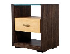 Pair of Walnut and Oak Large Glass Top Nightstand End Tables - 4425922