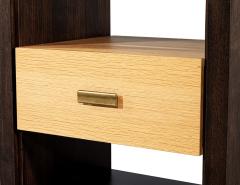 Pair of Walnut and Oak Large Glass Top Nightstand End Tables - 4425925