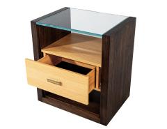 Pair of Walnut and Oak Large Glass Top Nightstand End Tables - 4425926